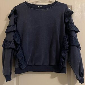 Berry Cream Navy Sweatshirt with Ruffle Sleeves